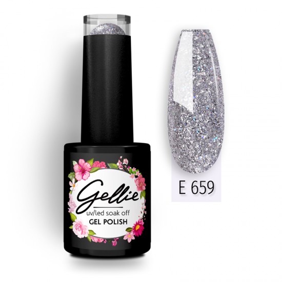 Ημιμόνιμο Βερνίκι Gellie E 660 - E 660 Μαύρο με ασημί glitter Ημιμόνιμο Βερνίκι Gellie E 660 - E 660 Μαύρο με ασημί glitter